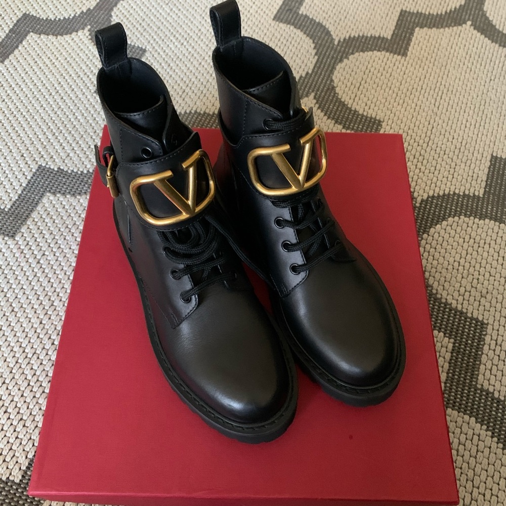 Valentino Logo Combat Boots